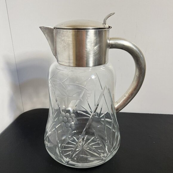 Vintage HKE Pitcher Cold Crystal Glass Closed Silver Plated Mount 10” - Picture 3 of 16